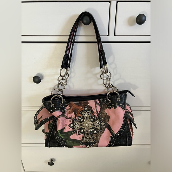 Handbags - Cowgirl Trendy Pink Camouflage Bedazzled Purse Y2K